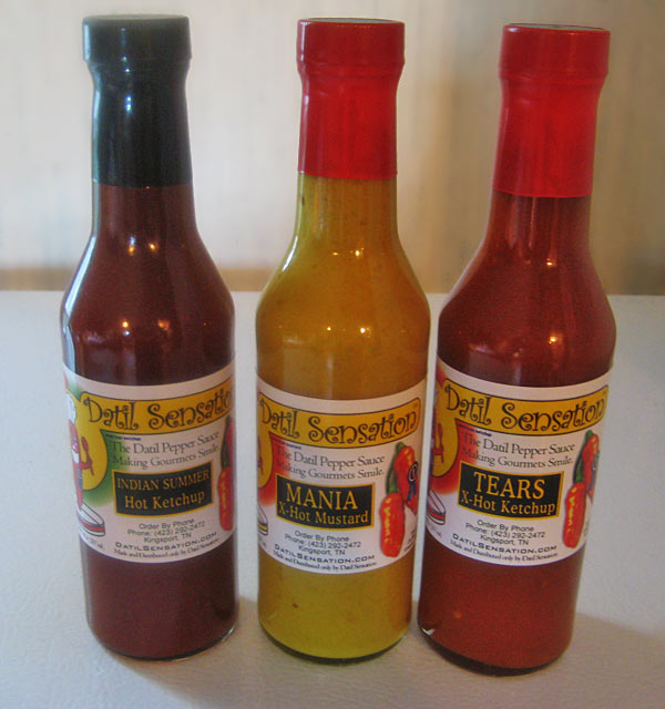 Datil Sensation Mania X-Hot Mustard, Indian Summer Hot Kecthup and Tears X-Hot Ketchup