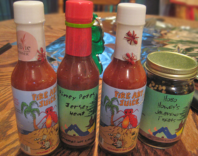Tropical Island Gourmet Company's Fire Ant Juice, Piney Pete's Jersey Heat and Hobo Howey's Jalapeno Treats