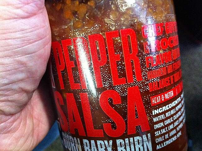 >Guy Fieri Salsa Labels - what is that white blotchy stuff?