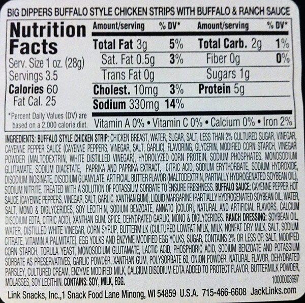 Jack Links Buffalo Chicken Style Big Dippers Jerky Ingredients