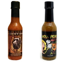 Ultimate-hot-sauce-showdown-first-round-lucky-dog-orange-label-vs-evil-seed-hell-peach-hot-sauce